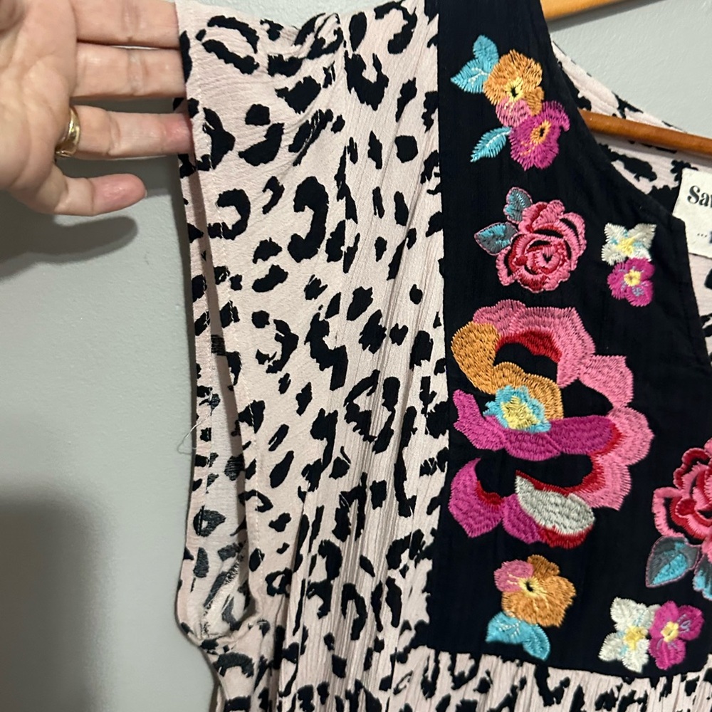 Savanna Jane Embroidered Floral/Animal Print Cap Sleeve Blouse 2X So Cute! - Picture 4 of 13